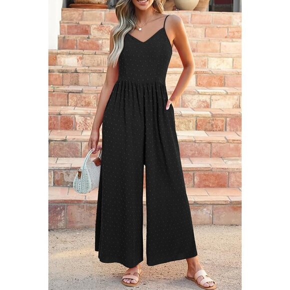 Women Casual Summer Floral Long Rompers Smocked Sleeveless Jumpers with Pockets - Picture 2 of 6